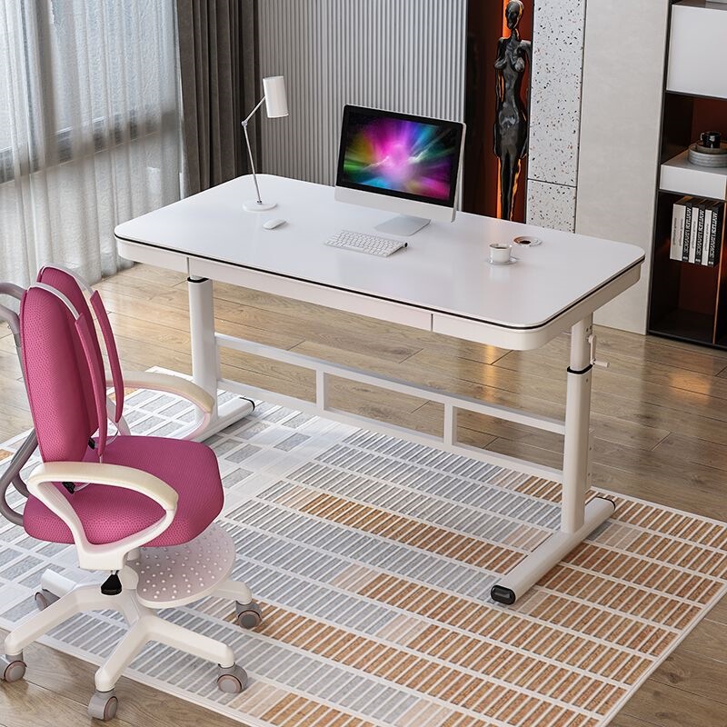 Computer Desk with Adjustable Height for Home Use, Bedroom Gaming Desk, E-Sports Desk, Work Desk, Hand-Cranked Height-Adjustable Desk with Drawers, Writing Desk