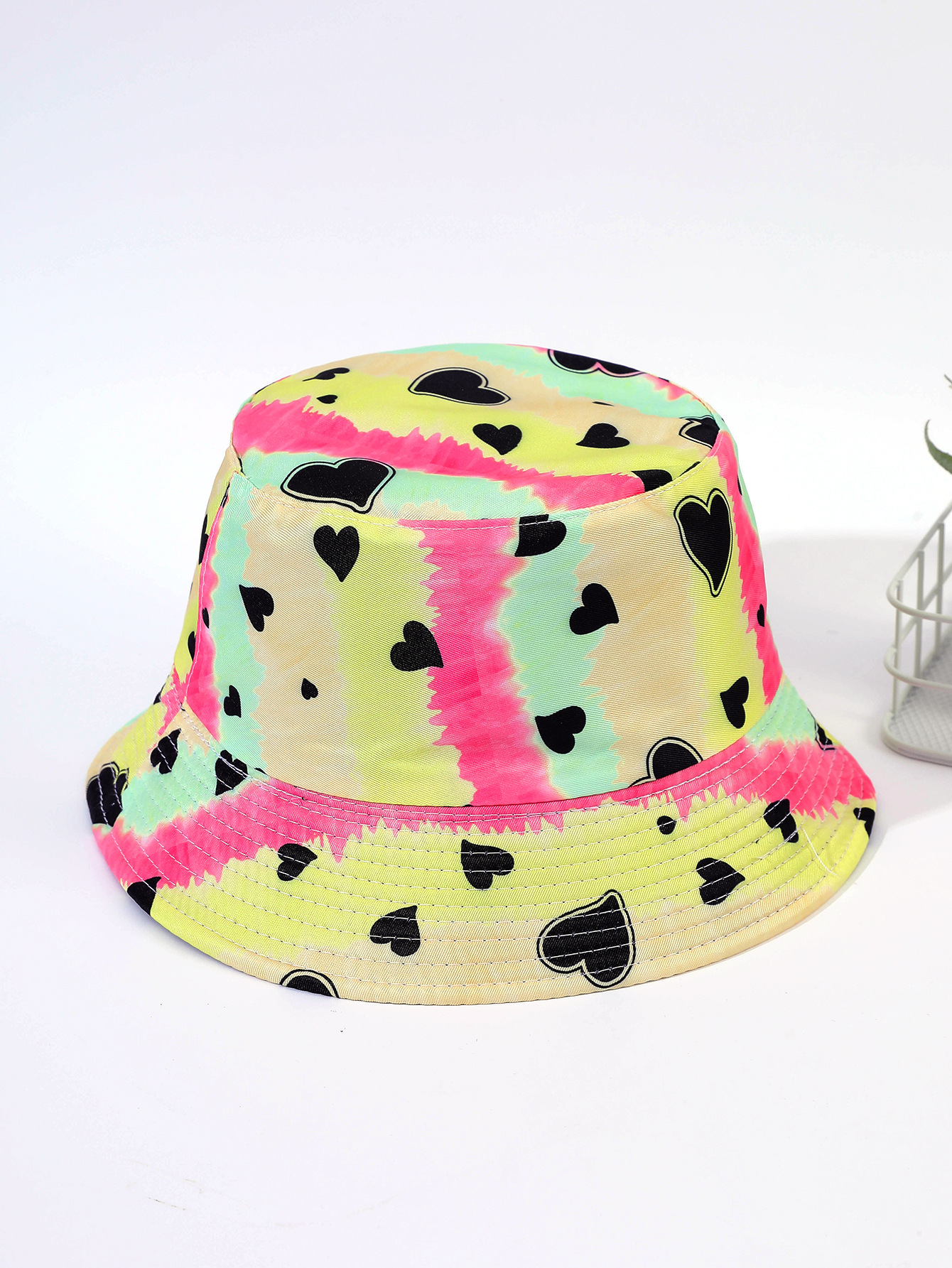 Sombrero para el sol primavera y verano de las mujeres teñido con lazo color a juego sombrero de cuenca transfronterizo moda coreana simple amor pescador sombrero para el sol verano de las mujeres