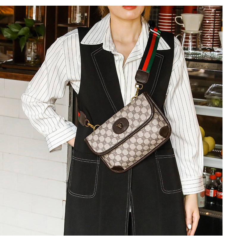 Grenzüberschreitende Damentasche, Retro-bedruckte Tigerkopftasche, modische Brusttasche, kontrastierendes Gurtband, One-Shoulder-Umhängetasche, trendiger Bestseller_voghion.com