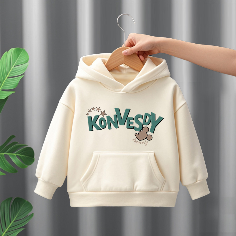 Girls and Boys fleece-lined Thickened Pure Cotton Hooded Sweat Autumn and Winter 2024 New Western Style Large Children's Top