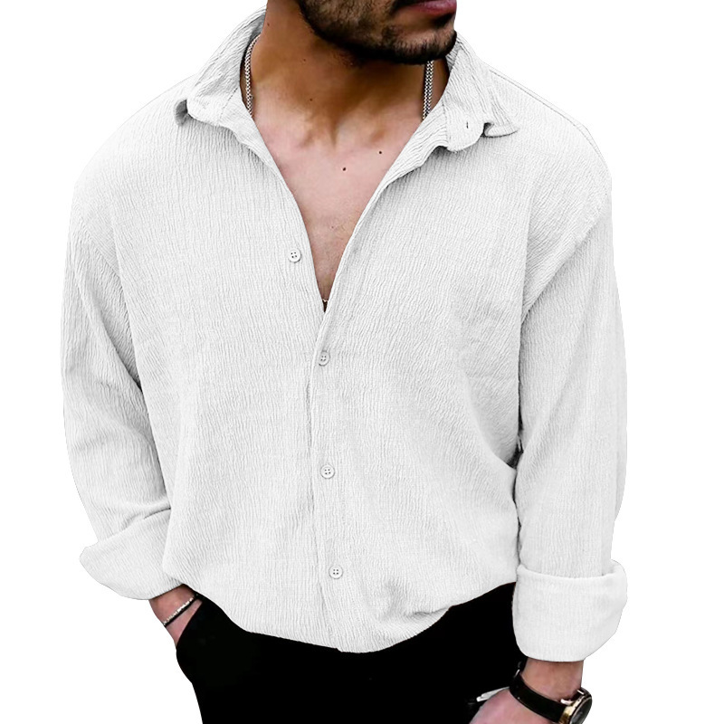 Men's Wrinkle Fabric Cardigan Solid Colour Casual Overcoat Style_voghion.com
