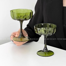 法式复古小众绿色高脚玻璃杯中古香槟杯果酒杯子家用宴会热红酒杯