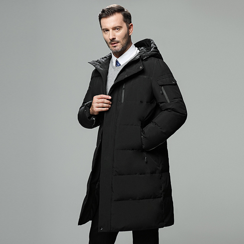 Cross-Border Wholesale of Middle-Aged Men's down Jackets, New Winter Models, Men's Hooded Mid-Length Thickened Cold-Resistant Coats, Stylish