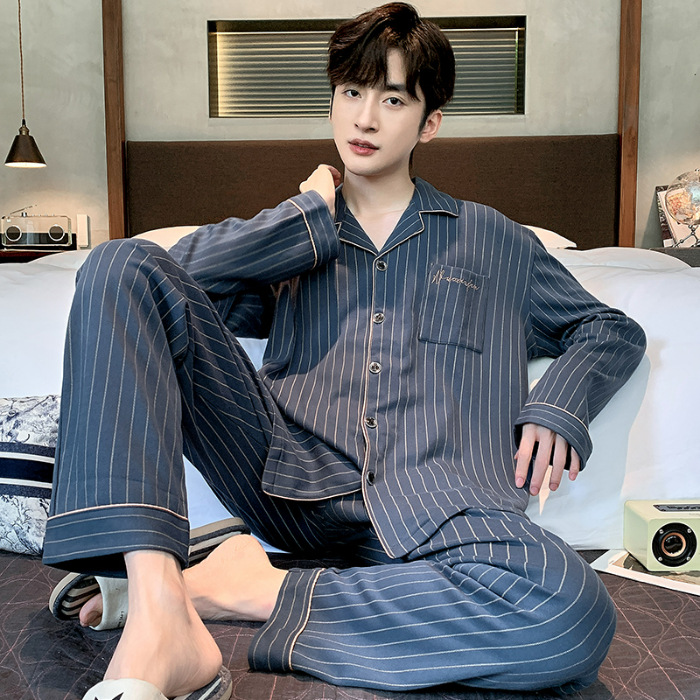 Nuevos pijamas para hombres primavera y otoño algodón de manga larga grande conjunto para hombres dormitorios universitarios coreanos pijamas para el hogar