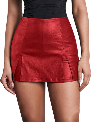 Spring and summer European and American women's low-waist anti-exposure PU leather-wrapped hip sexy shorts, solid color split slim shorts