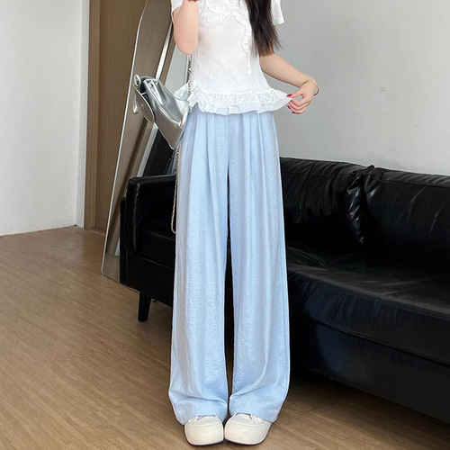 Ice Silk Milk Foam Bamboo Women's 2025 Summer Casual Tall Person Sports Pants Slouchy Style White Wide Leg Pants