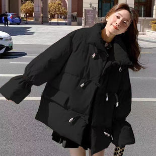 Horns Buckle Collar Down Cotton-padded Jacket Women's Winter New Lightweight Loose Cotton-padded Jacket Korean Style Trendy Cotton-padded Jacket for Small Size