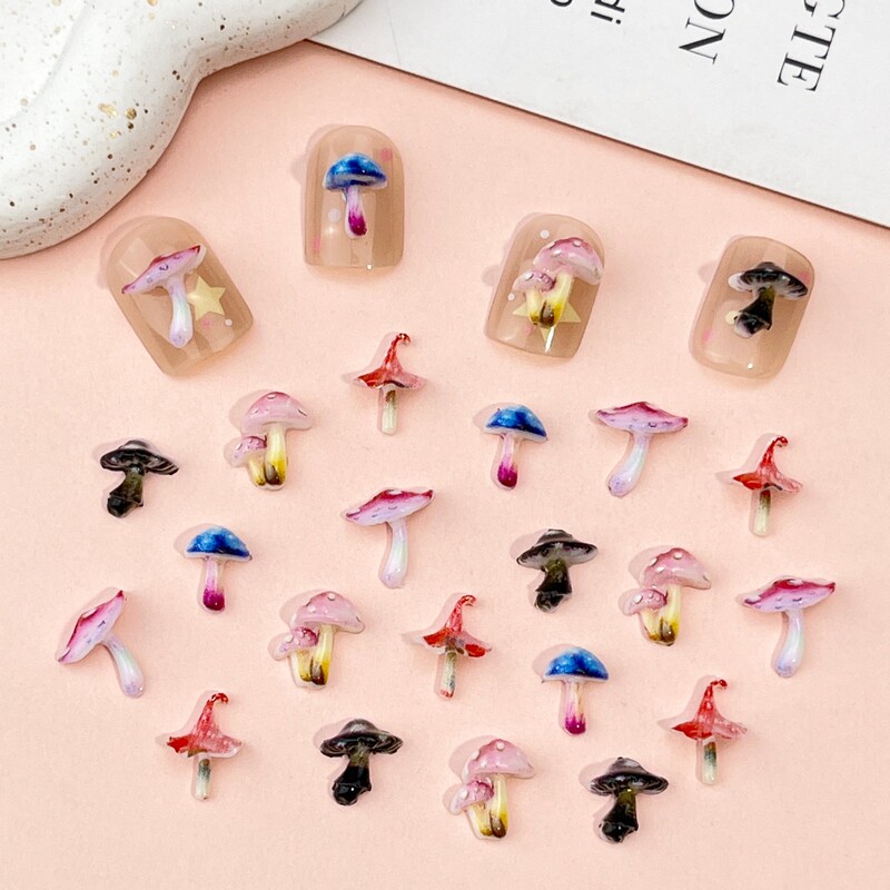 Internet Celebrity Hallucinogenic Mushroom Nail Art Accessories Wholesale Fresh and Cute Colorfulful Small Mushrooms DIY Mobile Phone Case Nail Accessories