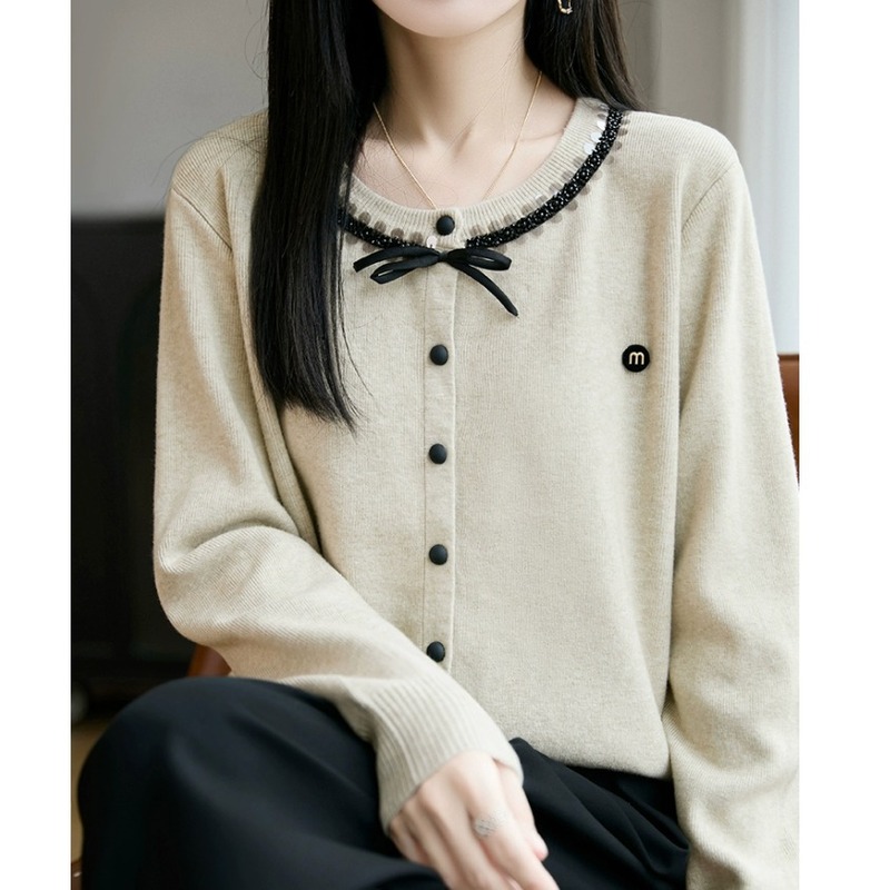 早秋时尚灰色毛衣针织开衫外套女2025新款春秋季外搭洋气女装上衣|undefined