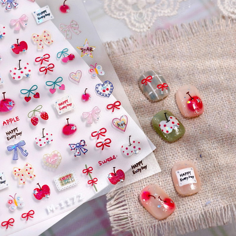 Iron-Sulfur Japanese-Style Sweet Apple Cherry Nail Stickers M-1172 Sweet Cool Sweet Girl Style Graphic Series Nail Stickers Iron-Sulfur Japanese-Style Sweet Apple Cherry Nail Stickers M-1172 Sweet Cool Sweet Girl Style Graphic Series Nail Stickers