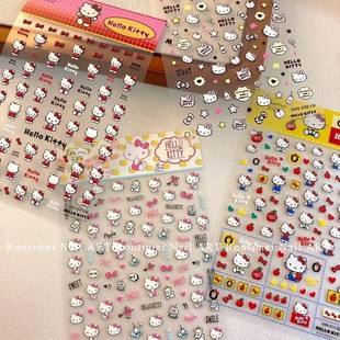 Sanrio Stereo Relief Hellokitty Katie Kt Cat Cute Cartoon Japanese Style Manicure Decoration Nail Stickers