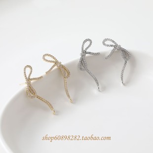 14K Electroplated Real Gold Copper Inlaid Zircon Bow Earrings DIY Pearl Handmade Material Accessories