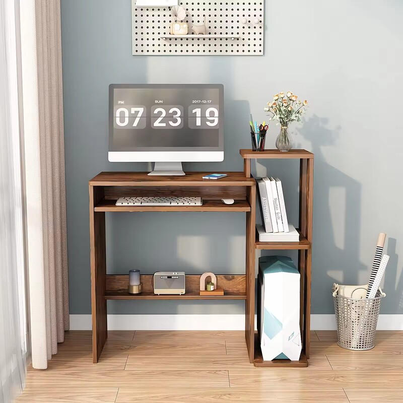 Computer Desk with Keyboard Tray Bookshelf with Square Shelf Small Home Laptop Desk