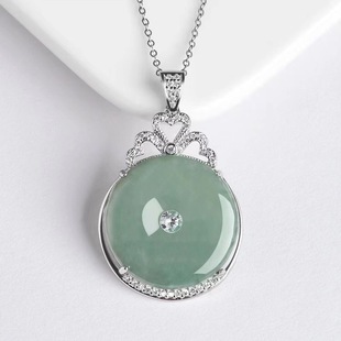 S925 Silver Inlaid Natural A Goods Jade Oil Green Pendant Ice Jade Pendant Women's Necklace Fashion