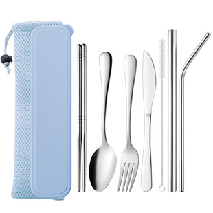 Amazon stainless steel tableware knife, fork, spoon, chopsticks, straw suit creative outdoor portable tableware can be set ogo