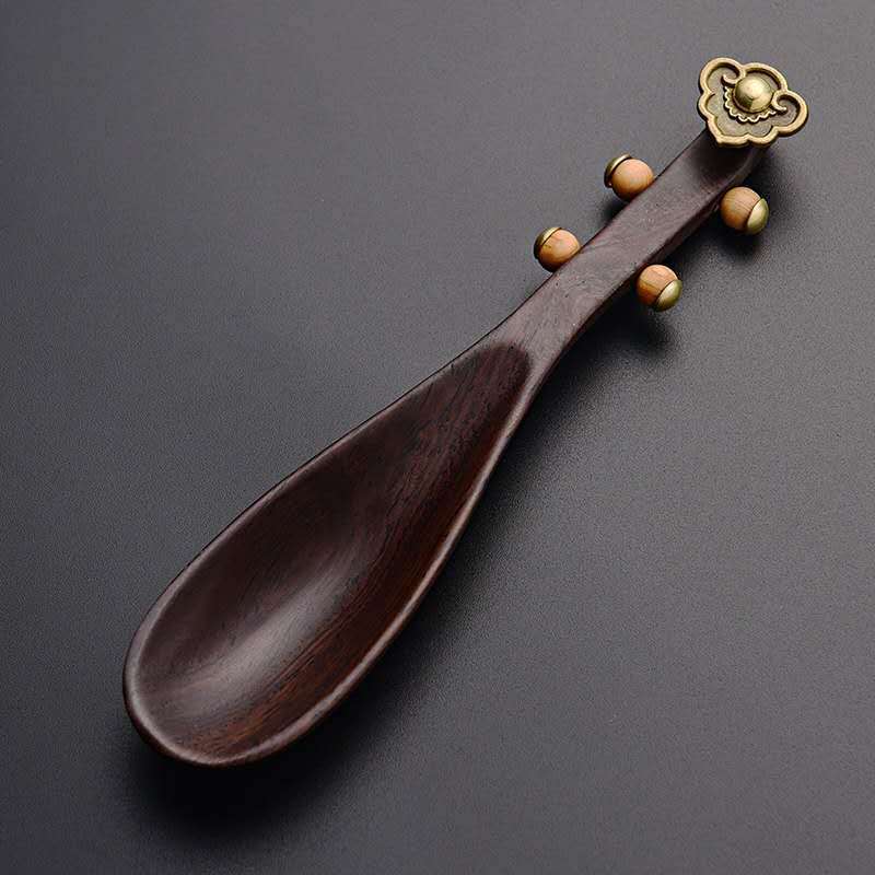 Al por mayor ébano pipa cuchara de té Kung Fu juego de té ceremonia del té partes del hogar herramientas de fabricación de té de madera maciza pala de té
