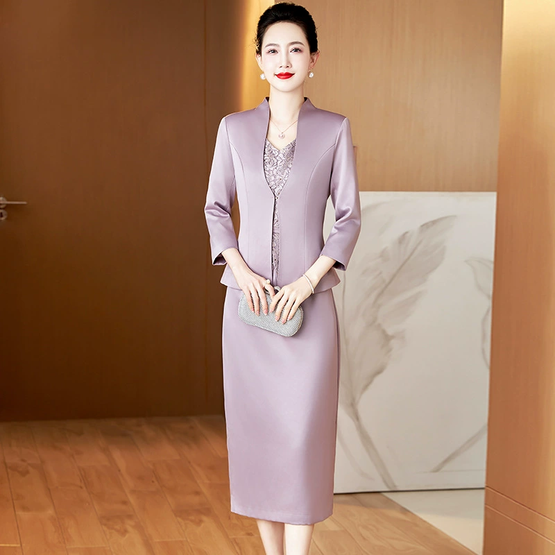 Осеннее Новое приталенное платье для тещи из двух частей, покрывающее живот, благородное Элегантное свадебное платье для тещи