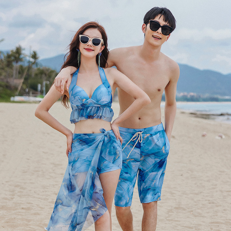 Factory Direct Sales Swimsuit for Female Couples New Three-Piece Korean Hot Spring Honeymoon Vacation Swimsuit Men's Beach Pants