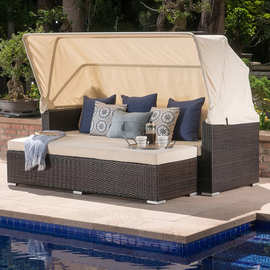 户外藤沙发组合阳台休闲藤沙发阳台沙滩床酒店露天带蓬沙发床酒店