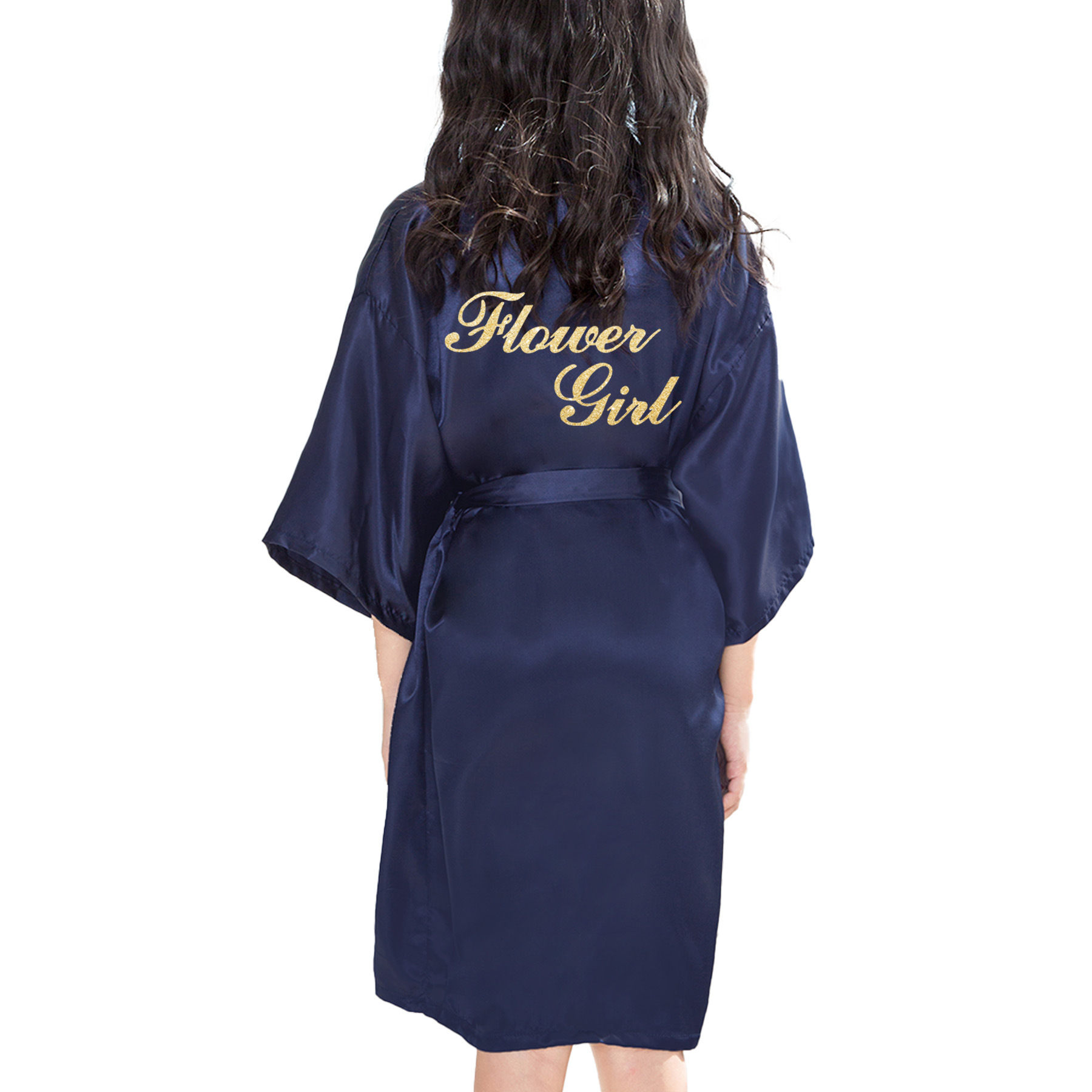 Vestido de Novia para Niña, Color Sólido, con Estampado Dorado, Estilo Cardigan, para Bodas