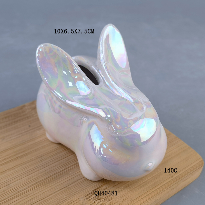 Caricatura adorable conejo depósito de ahorro para niños creativo conejo blanco artesanía de cerámica decoración de escritorio de la sala de estar