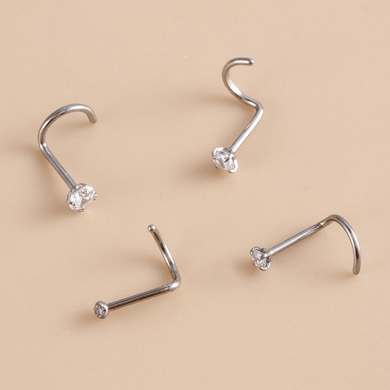 Simple Style Geometric Titanium Inlay Zircon Nose Studs display picture 2