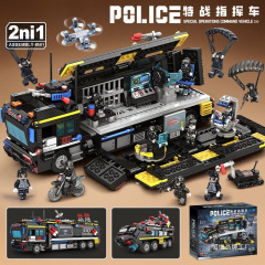 2025新款益智拼装积木玩具警车军事城市儿童男孩儿童生日礼物拼图