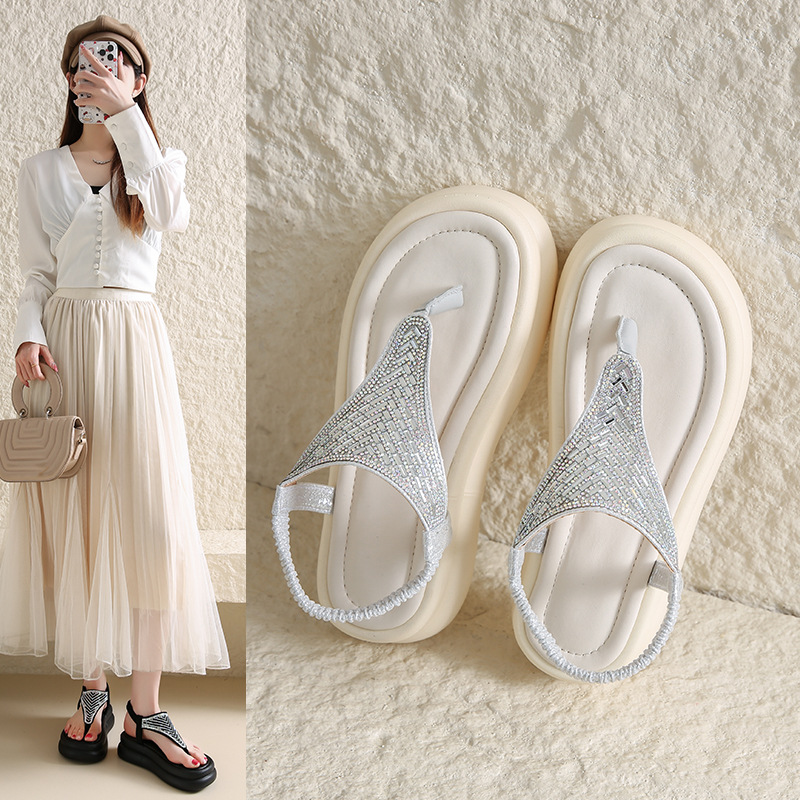 Sandali con punta piatta e strass Teh3812 per donna, estate 2025, design di alta moda all'aperto_voghion.com