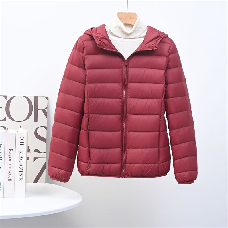 跨境2025秋冬新款轻薄款羽绒服女短款连帽白鸭绒修身大码轻便外套|undefined