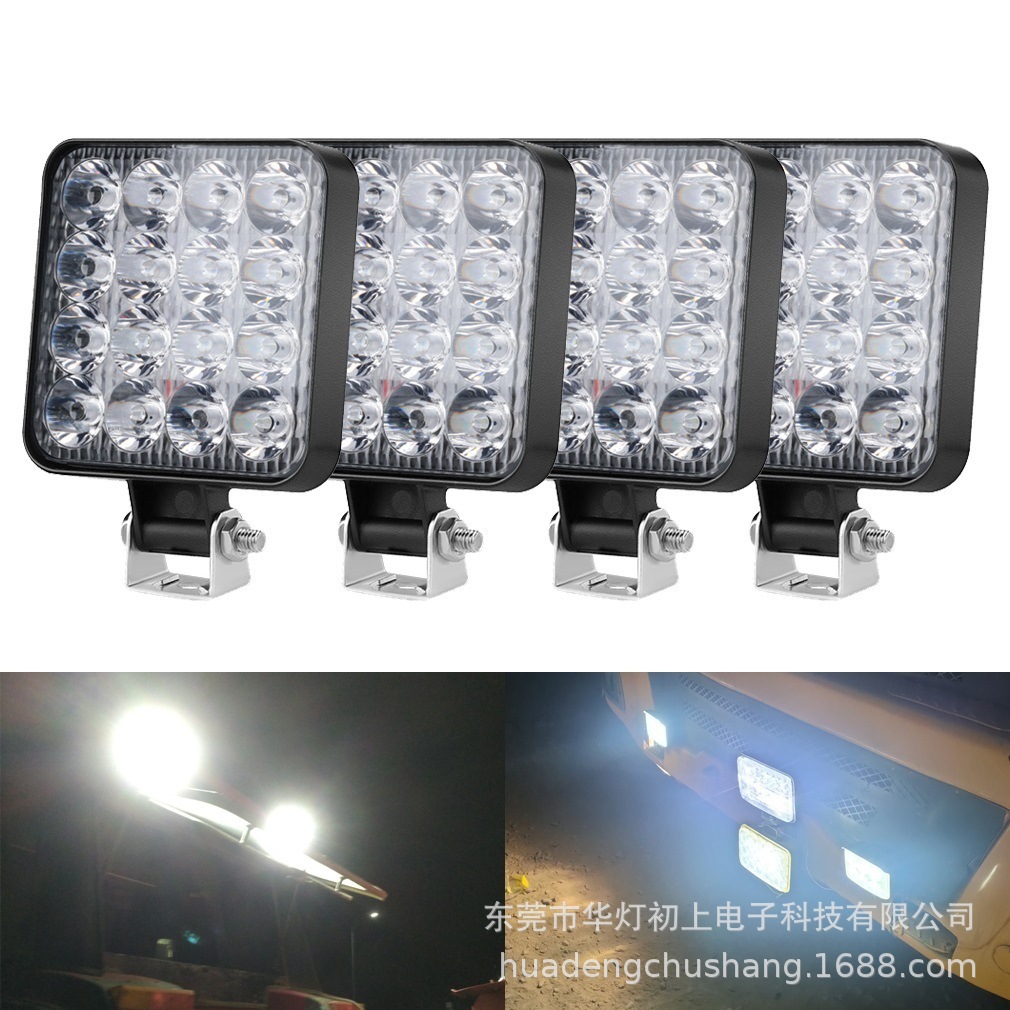 方形16led 48W改装前照灯工作灯射灯12V24V汽车LED倒车灯跨境热销|ms