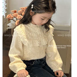 女童秋季新款韩版立领灯笼袖衬衣女宝宝白色衬衫儿童上衣洋气新款