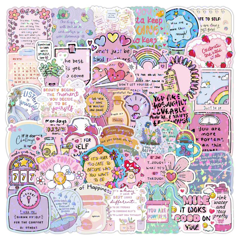 50 Cute Text Quotes Aesthetic Stickers Small Fresh Inspirational Language Graffiti Car Headphones Cross-Border Stickers