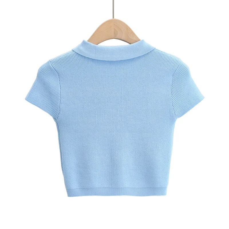 new polo collar knitted short-sleeved T-shirt NSAC37401