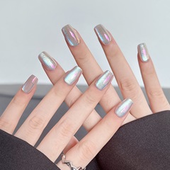 極光幻彩電鍍貓眼穿戴甲鐳射高級鏡面爆閃超薄無痕假指甲貼片30片