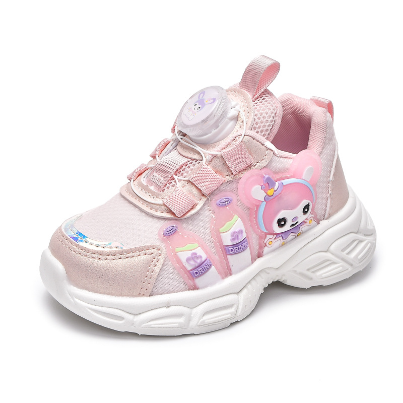 Niños con lámparas 2025 primavera nueva malla de velcro transpirable suave luz princesa de dibujos animados zapatos de carrera