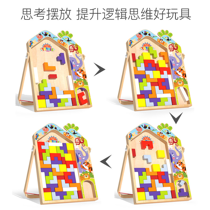 Madera tridimensional cuadros rusos puzzle bloques multifuncionales puzzle interacción padres-hijos juguetes de educación temprana para niños y niñas
