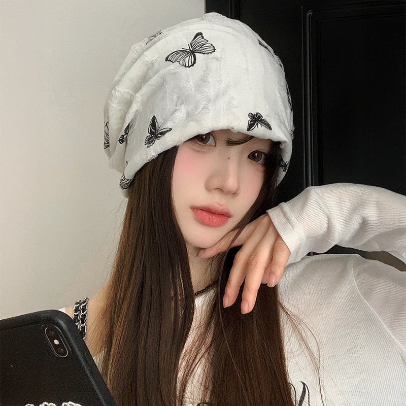 小众设计蝴蝶堆堆帽女秋冬辣妹风大头围显脸小冷帽防风包头月子帽|undefined