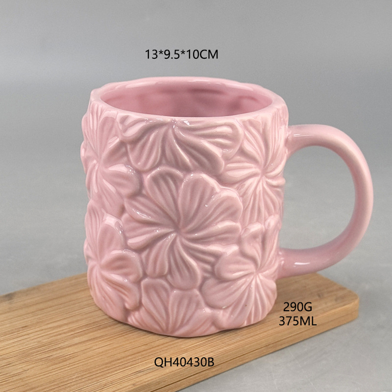 Creativo, de alto valor, exquisito, tierno rosa, flor en relieve, taza de cerámica, niña, primavera, taza de café para el hogar, agua potable