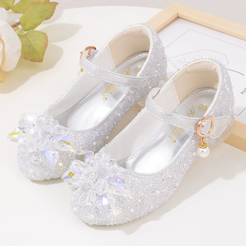 Принцесса кожаные туфли для девочек Весенние и осенние модели маленькие девочки хрустальные туфли на шоу