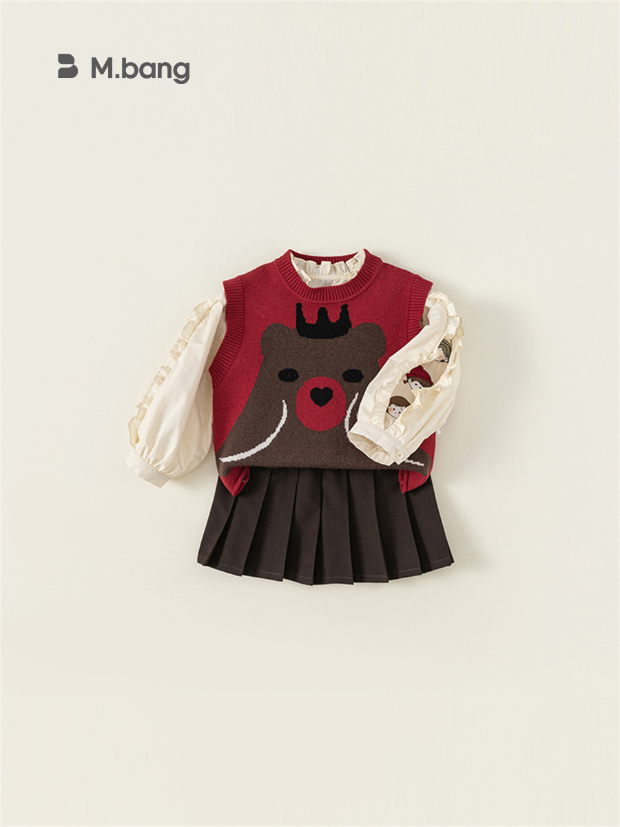 Ropa Infantil Youbao, Chaleco Infantil, Primavera y Otoño, Nuevo Producto, Chaleco de Punto con Estampado de Oso para Niñas, Estilo Coreano, Suéter Infantil