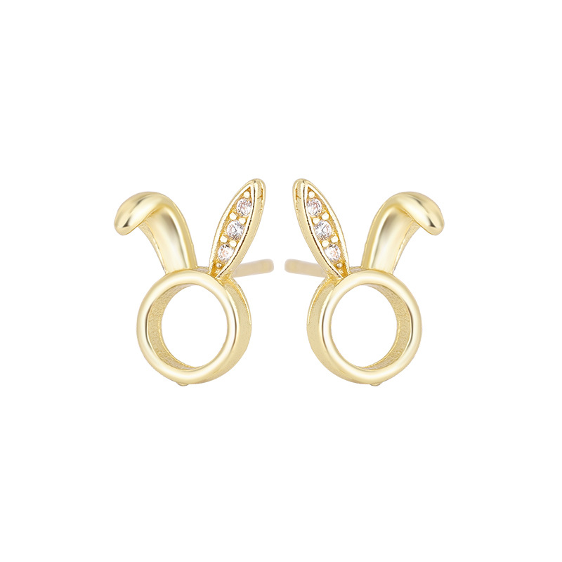 1 Pair Cute Bunny Ears Inlay Copper Zircon Ear Studs display picture 5