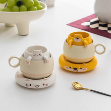 趴趴猫茶咖杯可爱陶瓷办公杯水杯马克杯带过滤含杯垫礼盒装伴手礼