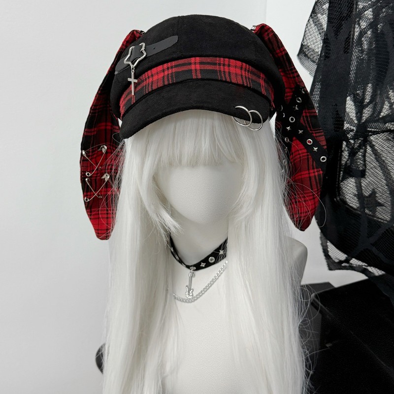 Original Subculture Y2K Punk Beret Women's Subculture Hat Rabbit Ears Detachable Face-Showing Small Headwear