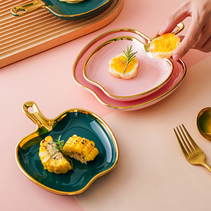 Nordic borde dorado plato de cerámica plato de merienda hogar creativo desayuno placa de pasta ins estilo postre plato de ensalada de frutas