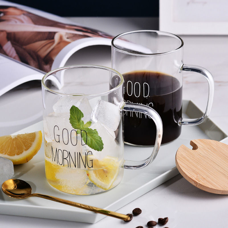 英文字母高鵬硅耐熱ins早餐牛奶杯 家用把手果汁玻璃杯可微波加熱