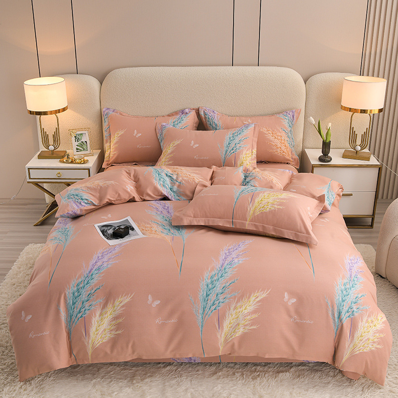 Ropa de cama de algodón agradable para la piel, funda de edredón, ropa de cama de alta gama, juego de cuatro piezas de lijado de algodón 100 engrosado universal de cuatro estaciones