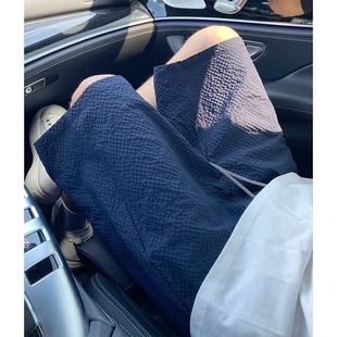 Solid color seersucker shorts men's summer thin American quick-drying sports pants but knee-length five-point casual pants