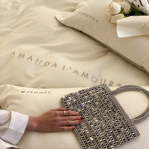 100 pieces of long-staple cotton bed set, 100% pure cotton, light luxury, minimalist solid color, high-end bedspread and sheet set