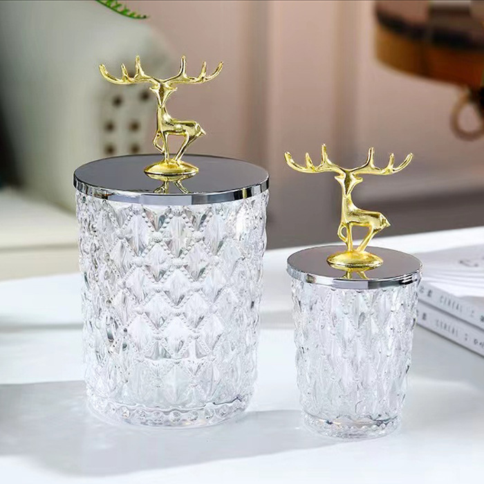 Nordic-style metal deer head crystal glass decorative storage toothpick cotton swab box creative living room storage sugar jar