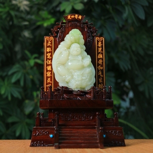 Xinjiang Hotan Jade Cuiqing Relief Maitreya Buddha Ornaments Over Lamp No Structure Specification 152/90/40 Weight 799.4g
